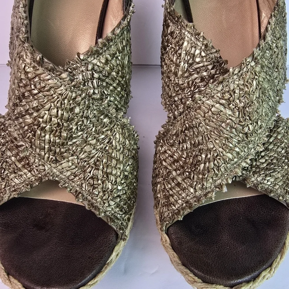 Stuart Weitzman Toogood Wrinkle Raffia Alex Wedge Espadrille Platform Sandal 9